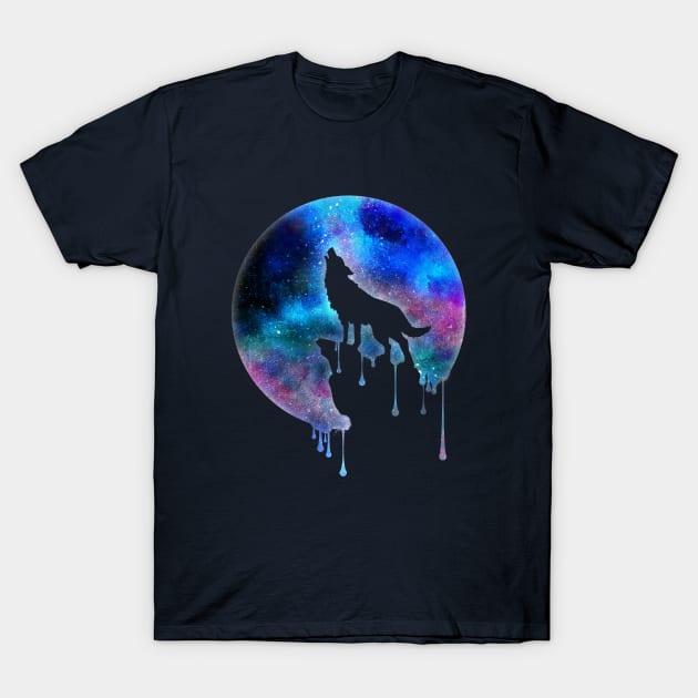 Full Moon Howling Wolf Galaxy Space Gift T-Shirt by CheesyB